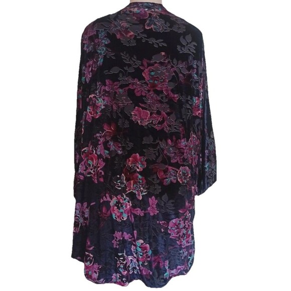 Chelsea & Theodore Woman Brushed Velvet Floral Kimono Size 1X Fairy Boho Slouchy - Picture 2 of 2